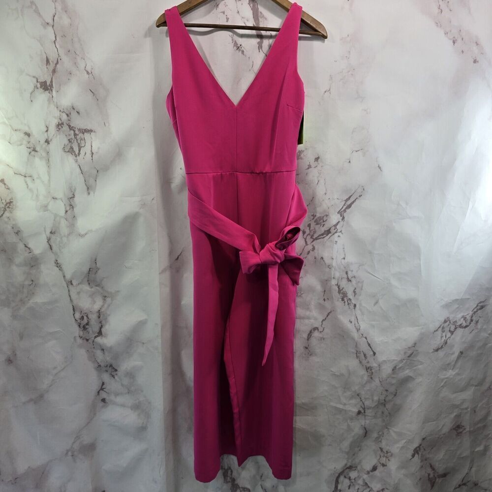 Sam Edelman Jumpsuit Womens 10 Medium Hot Pink Wide Leg Crop Plunge Belted Scuba